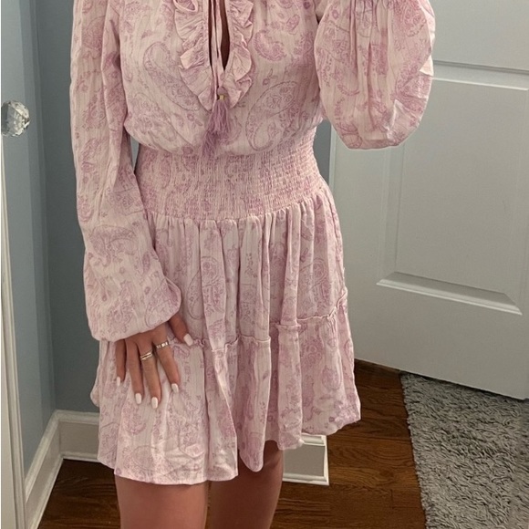 House Of Harlow Pink Paisley Smocked Mini Dress - Picture 11 of 12